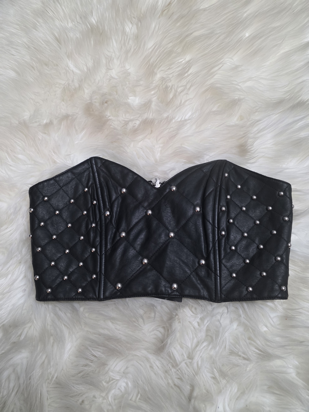 Forever 21 Black Quilted Faux Leather Strapless Studded Bustier